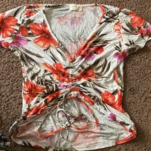 A tropical flower cropped shirt
